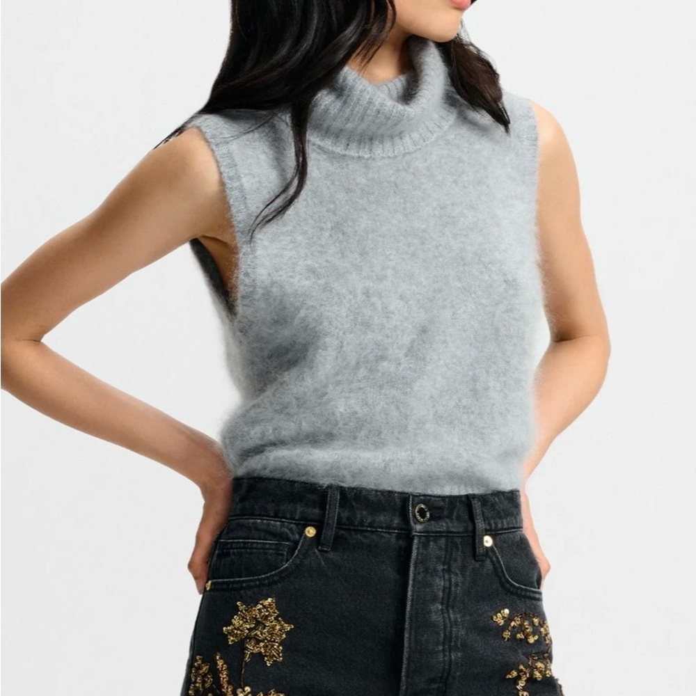 NWT Veronica Beard Mazzy Brushed Cashmere Sleeveless Turtleneck Sweater M/L/XL
